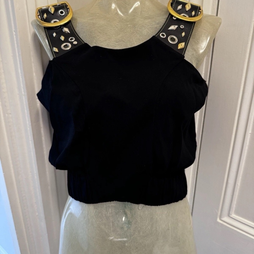 Louis Vuitton Black and Gold Embellished Crop Tank Top